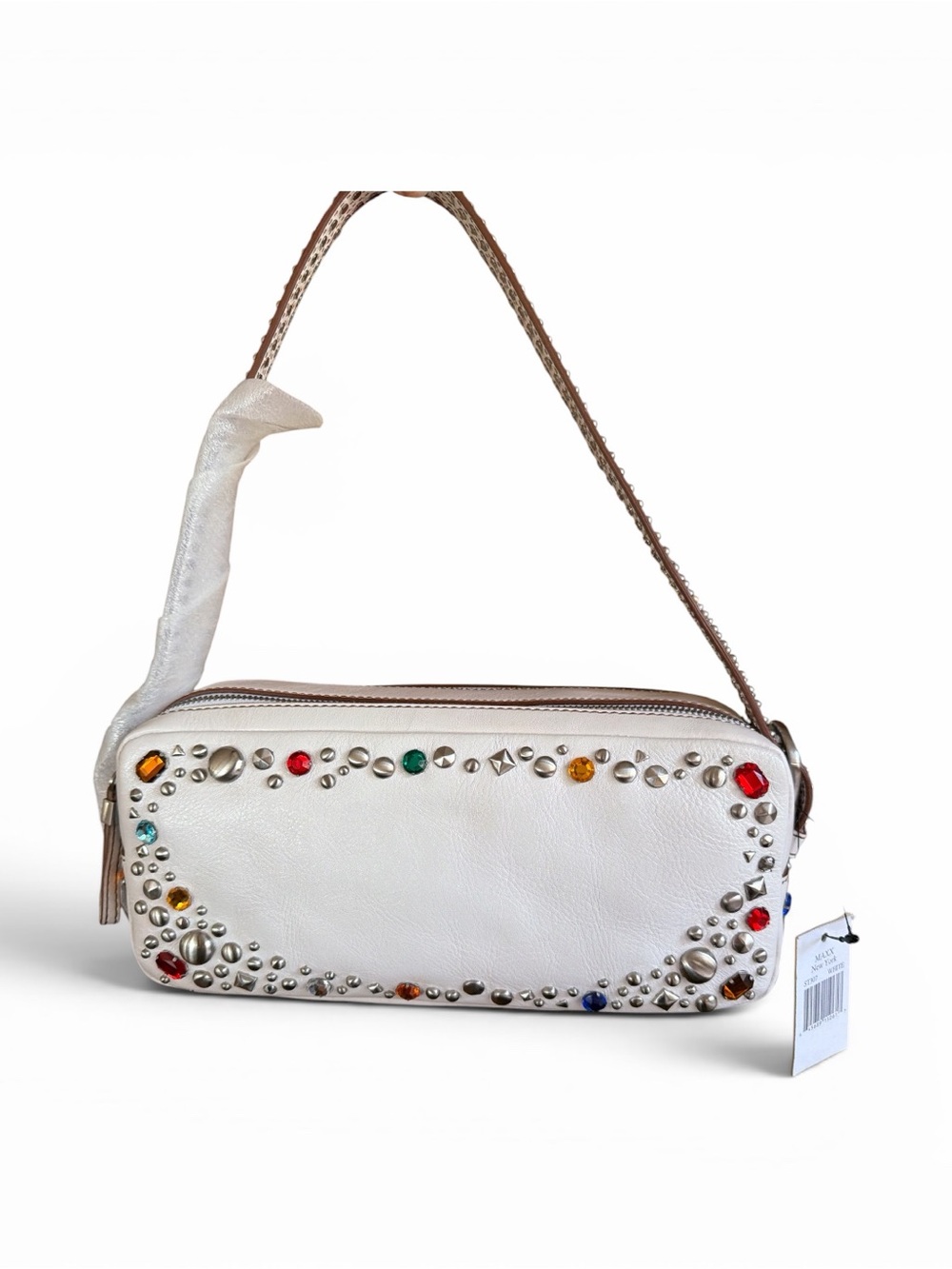 NWT MAXX New York White Studded Multi-Color Gem Handbag Clutch